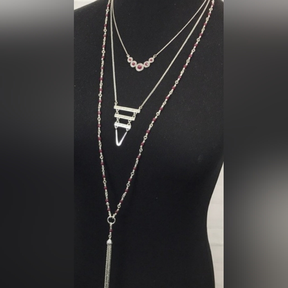 Lucky Brand Layers 3 tier Silver Necklace NWT RETAILS FOR $49 LONG - Picture 2 of 16